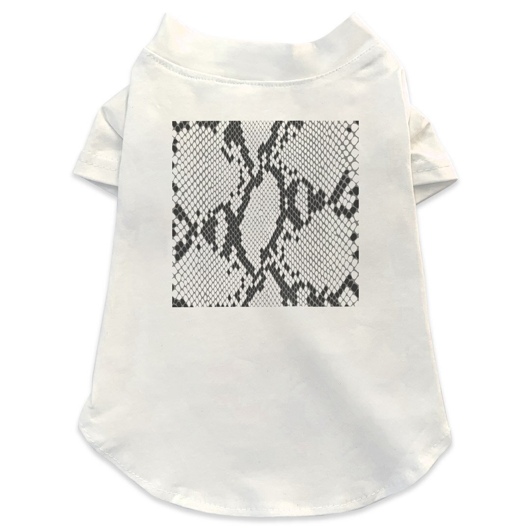犬専用Tシャツ 選べる5size 小型犬 袖あり 半袖 ホワイト デザイン T shirt XS S M L XL ペットウェア ペット服 カジュアル おしゃれ コットン 綿 アニマル ヘビ柄　模様　白　黒 004476