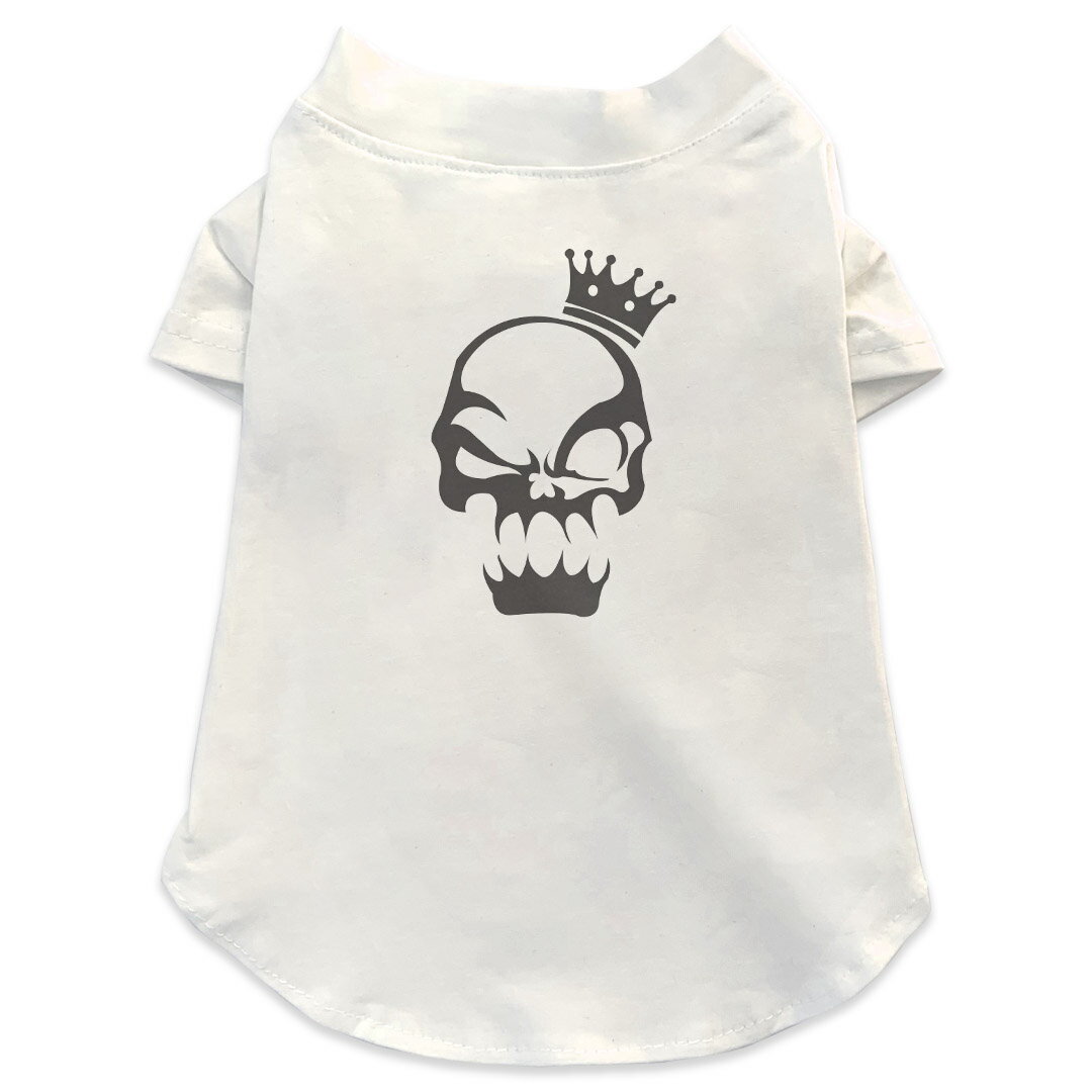 Garments - 犬専用Tシャツ 選べる5size 小型犬 袖あり 半袖 ホワイト デザイン T shirt XS S M L XL ペットウェア ペット服 カジュアル おしゃれ コットン 綿 クール ドクロ　スカル　王冠　クラウン 004584