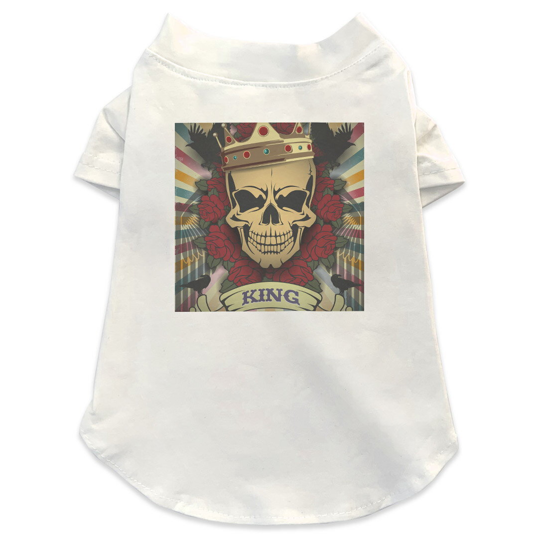 Garments - 犬専用Tシャツ 選べる5size 小型犬 袖あり 半袖 ホワイト デザイン T shirt XS S M L XL ペットウェア ペット服 カジュアル おしゃれ コットン 綿 ユニーク ドクロ　スカル　イラスト 004849