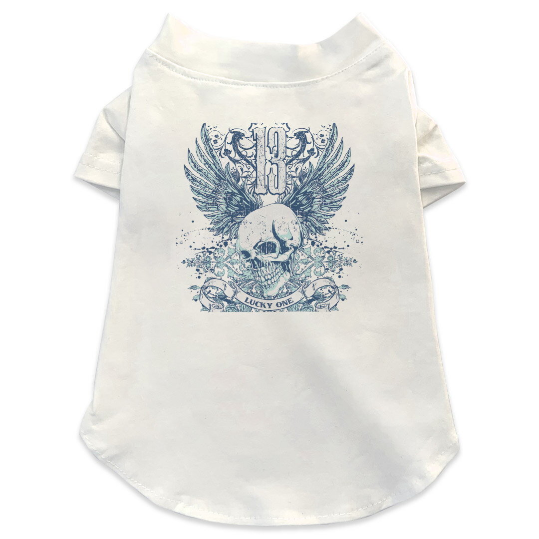 Garments - 犬専用Tシャツ 選べる5size 小型犬 袖あり 半袖 ホワイト デザイン T shirt XS S M L XL ペットウェア ペット服 カジュアル おしゃれ コットン 綿 ラグジュアリー クール ドクロ　骸骨　羽根　翼 005345
