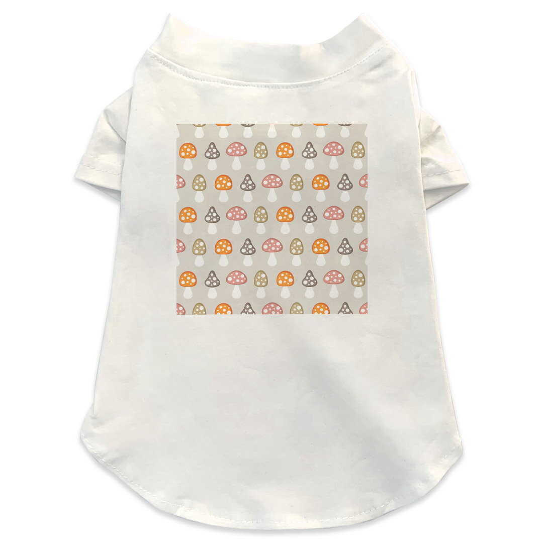 犬専用Tシャツ 選べる5size 小型犬 袖あり 半袖 ホワイト デザイン T shirt XS S M L XL ペットウェア ペット服 カジュアル おしゃれ コットン 綿 チェック・ボーダー きのこ　模様 005459