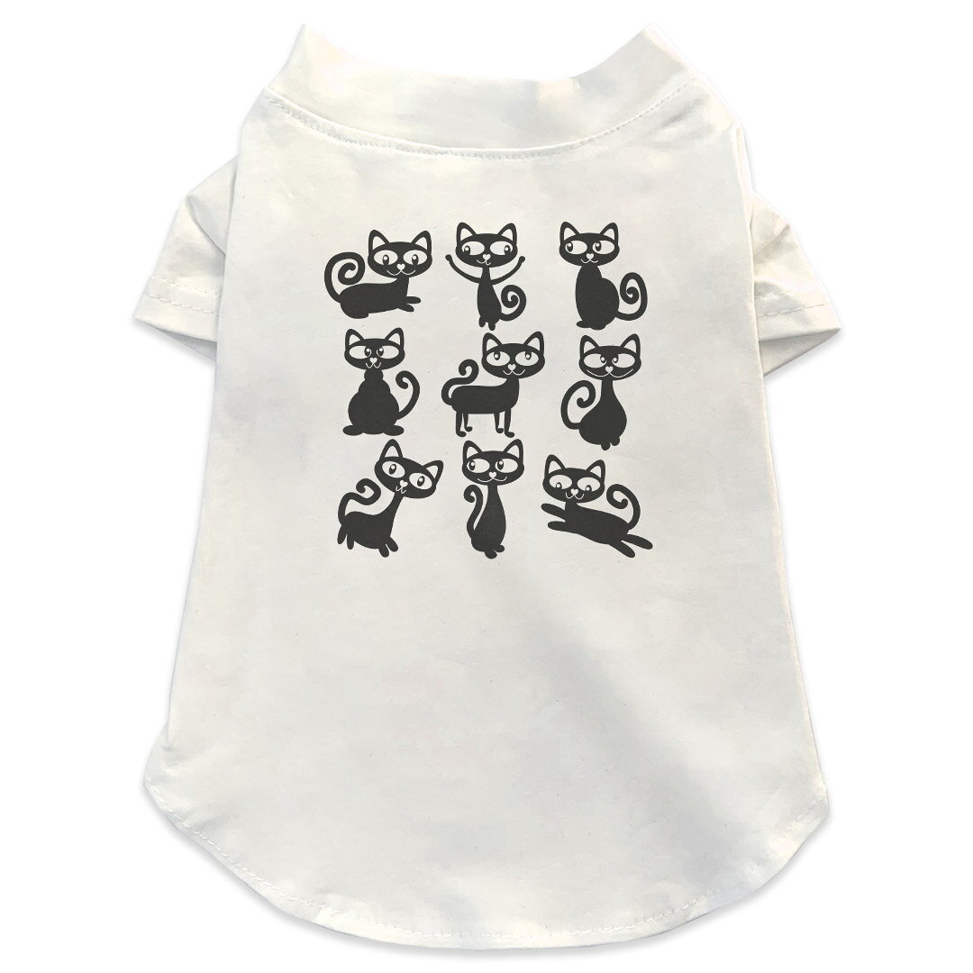 Garments - 犬専用Tシャツ 選べる5size 小型犬 袖あり 半袖 ホワイト デザイン T shirt XS S M L XL ペットウェア ペット服 カジュアル おしゃれ コットン 綿 アニマル ねこ　猫　イラスト 006306