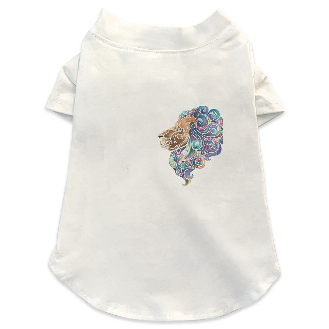 Rakuten - 犬専用Tシャツ 選べる5size 小型犬 袖あり 半袖 ホワイト デザイン T shirt XS S M L XL ペットウェア ペット服 カジュアル おしゃれ コットン 綿 アニマル 動物　ライオン　カラフル 006409