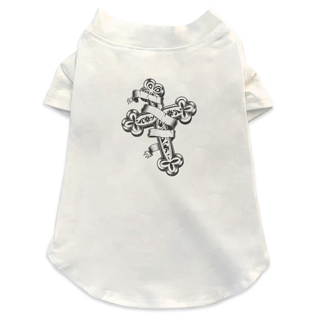 犬専用Tシャツ 選べる5size 小型犬 袖あり 半袖 ホワイト デザイン T shirt XS S M L XL ペットウェア ペット服 カジュアル おしゃれ コットン 綿 その他 十字架　イラスト 006434