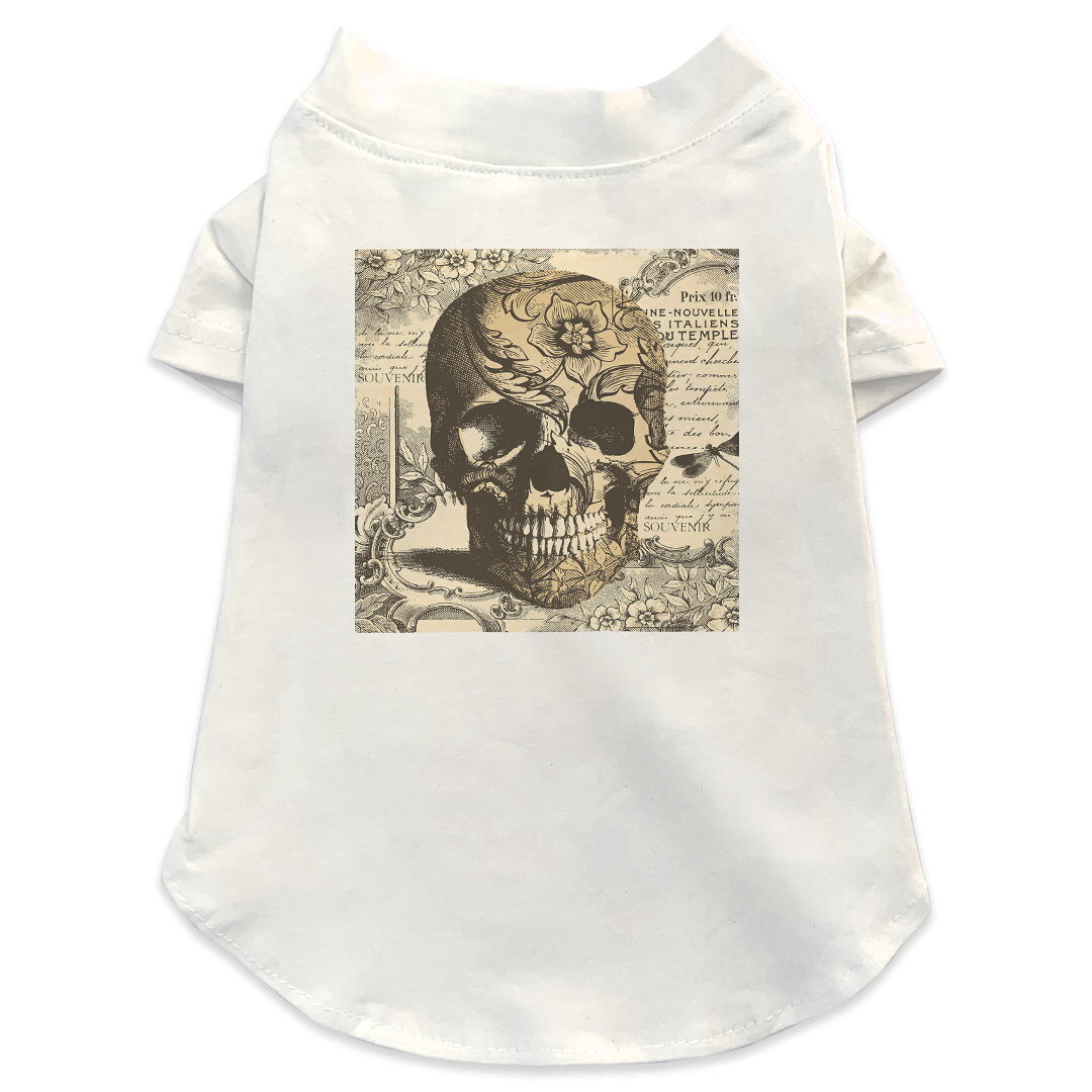 Garments - 犬専用Tシャツ 選べる5size 小型犬 袖あり 半袖 ホワイト デザイン T shirt XS S M L XL ペットウェア ペット服 カジュアル おしゃれ コットン 綿 ユニーク 骸骨　ドクロ　英語　文字 006728