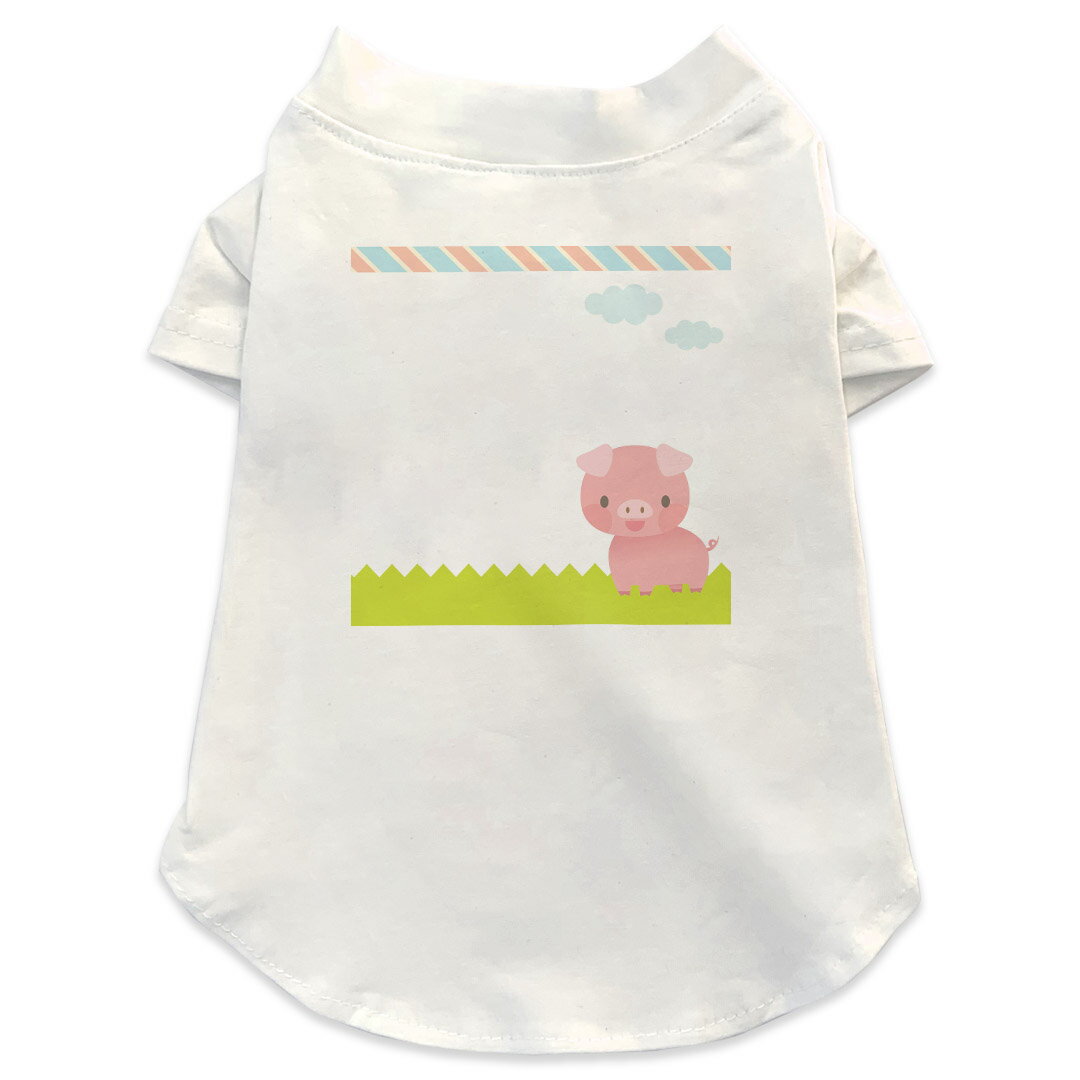 犬専用Tシャツ 選べる5size 小型犬 袖あり 半袖 ホワイト デザイン T shirt XS S M L XL ペットウェア ペット服 カジュアル おしゃれ コットン 綿 アニマル ぶた　キャラクター 006830