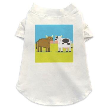 犬専用Tシャツ 選べる5size 小型犬 袖あり 半袖 ホワイト デザイン T shirt XS S M L XL ペットウェア ペット服 カジュアル おしゃれ コットン 綿 アニマル イラスト 動物 牛 うし 008209