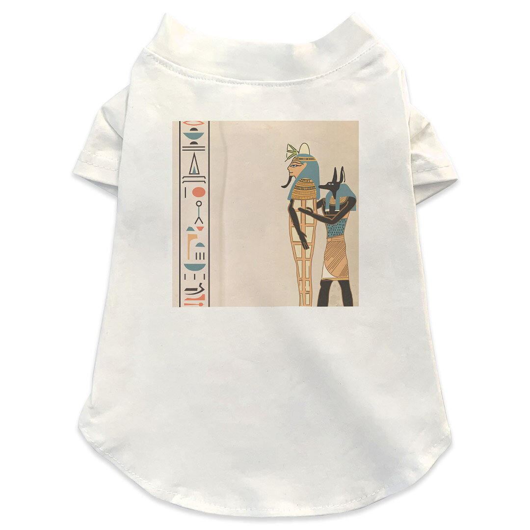 Garments - 犬専用Tシャツ 選べる5size 小型犬 袖あり 半袖 ホワイト デザイン T shirt XS S M L XL ペットウェア ペット服 カジュアル おしゃれ コットン 綿 ユニーク イラスト　壁画　古代　エジプト 008410