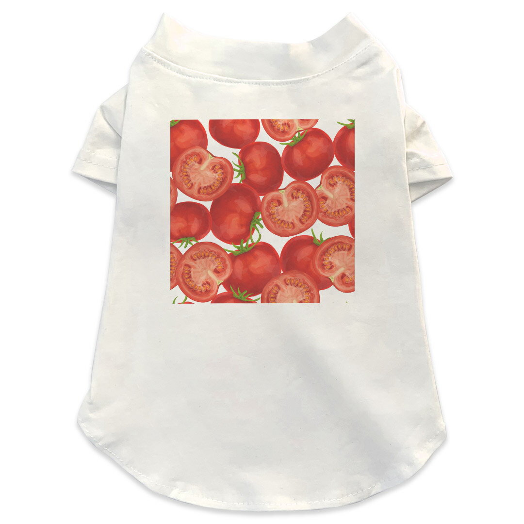 Garments - 犬専用Tシャツ 選べる5size 小型犬 袖あり 半袖 ホワイト デザイン T shirt XS S M L XL ペットウェア ペット服 カジュアル おしゃれ コットン 綿 ユニーク 野菜　トマト　赤　レッド　模様 008422