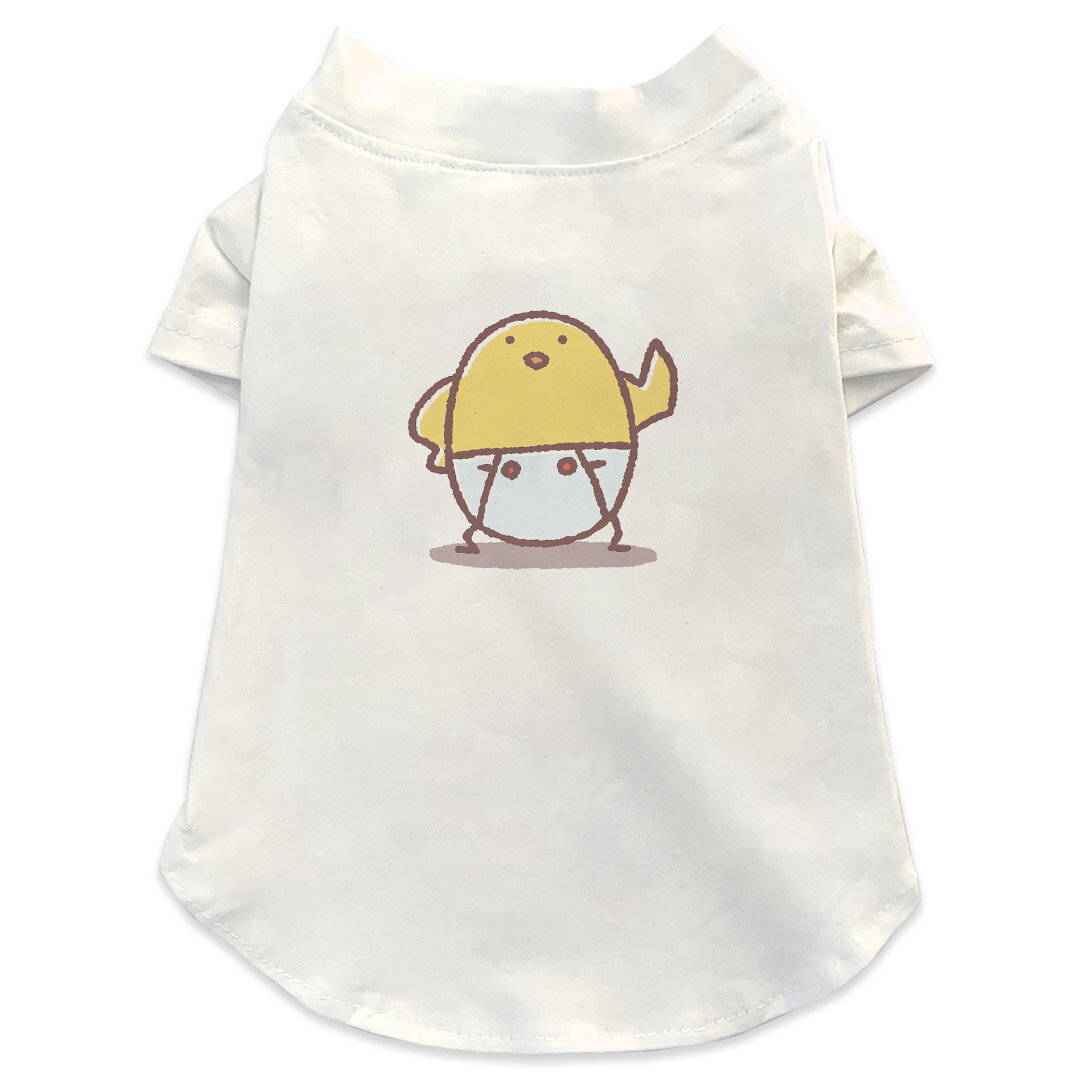 Garments - 犬専用Tシャツ 選べる5size 小型犬 袖あり 半袖 ホワイト デザイン T shirt XS S M L XL ペットウェア ペット服 カジュアル おしゃれ コットン 綿 鳥　ひよこ　キャラクター 009555