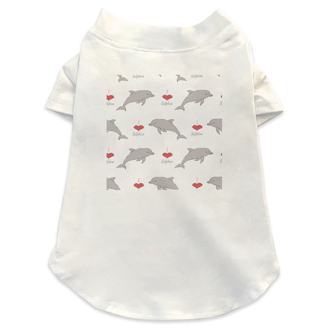 犬専用Tシャツ 選べる5size 小型犬 袖あり 半袖 ホワイト デザイン T shirt XS S M L XL ペットウェア ペット服 カジュアル おしゃれ コットン 綿 海　イルカ　生き物 010936