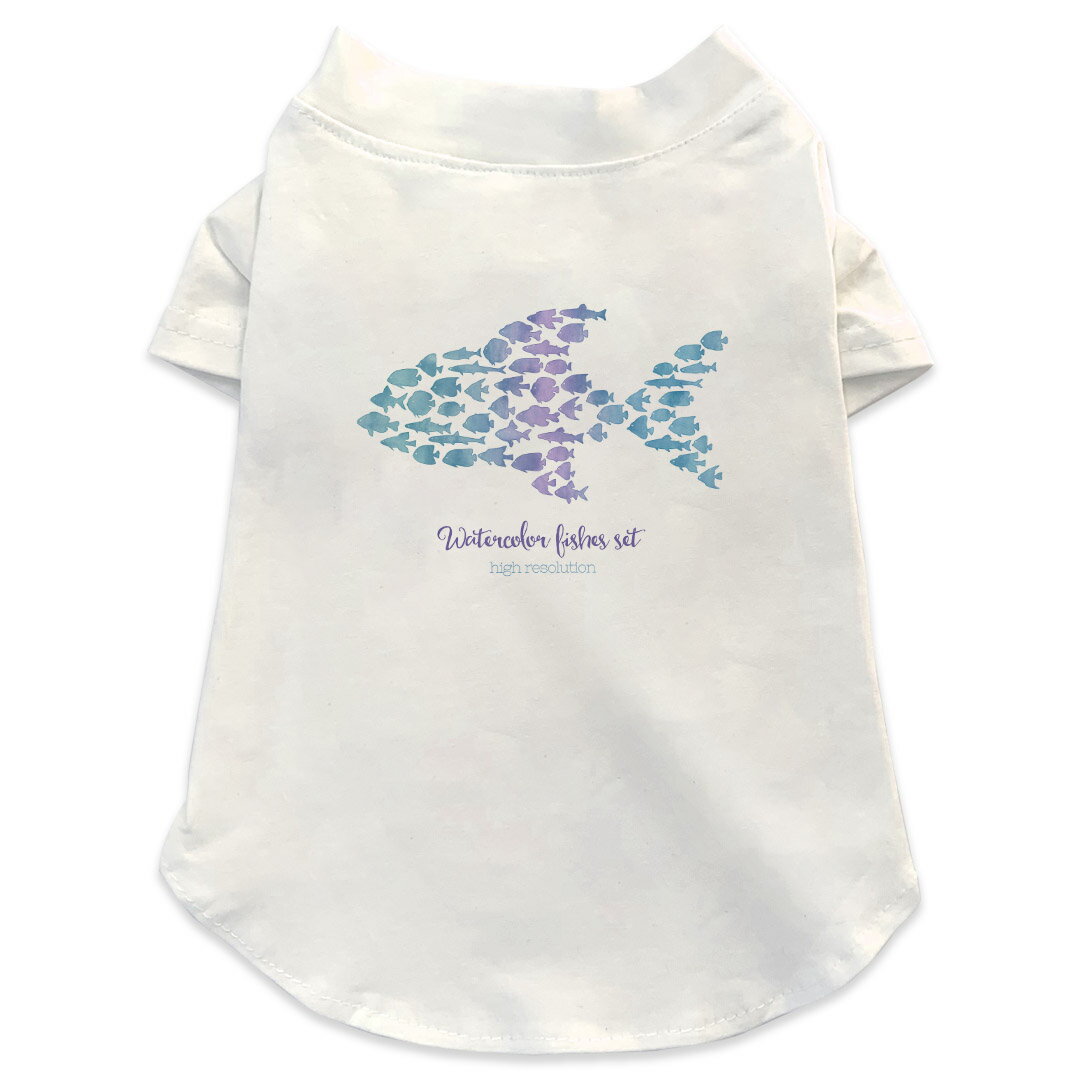 Garments - 犬専用Tシャツ 選べる5size 小型犬 袖あり 半袖 ホワイト デザイン T shirt XS S M L XL ペットウェア ペット服 カジュアル おしゃれ コットン 綿 魚　海　青 010964