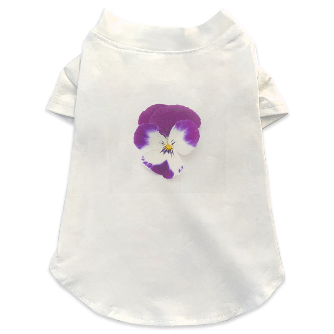 犬専用Tシャツ 選べる5size 小型犬 袖あり 半袖 ホワイト デザイン T shirt XS S M L XL ペットウェア ペット服 カジュアル おしゃれ コットン 綿 花　フラワー　紫 011038