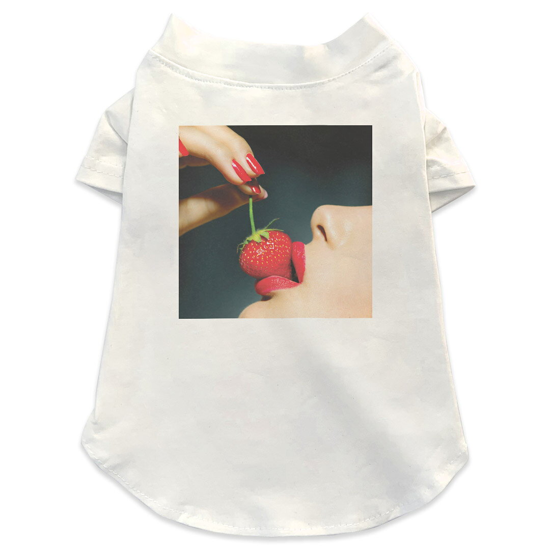 犬専用Tシャツ 選べる5size 小型犬 袖あり 半袖 ホワイト デザイン T shirt XS S M L XL ペットウェア ペット服 カジュアル おしゃれ コットン 綿 女性　　苺 011897