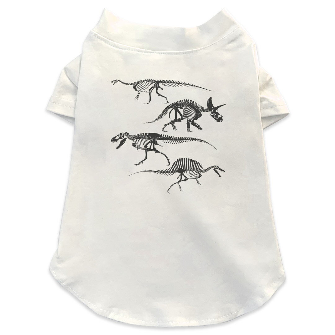犬専用Tシャツ 選べる5size 小型犬 袖あり 半袖 ホワイト デザイン T shirt XS S M L XL ペットウェア ペット服 カジュアル おしゃれ コットン 綿 恐竜　動物　モノトーン 013241