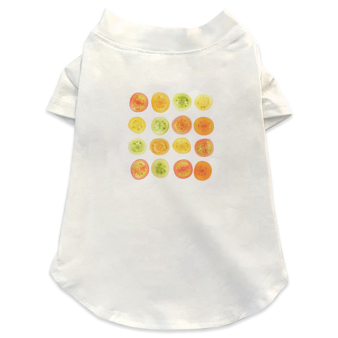 Garments - 犬専用Tシャツ 選べる5size 小型犬 袖あり 半袖 ホワイト デザイン T shirt XS S M L XL ペットウェア ペット服 カジュアル おしゃれ コットン 綿 トマト　野菜　食べ物 013341