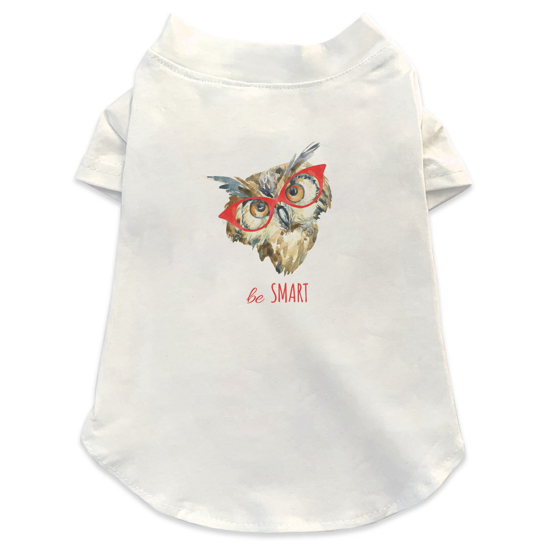 犬専用Tシャツ 選べる5size 小型犬 袖あり 半袖 ホワイト デザイン T shirt XS S M L XL ペットウェア ペット服 カジュアル おしゃれ コットン 綿 ふくろう　とり　めがね 013424