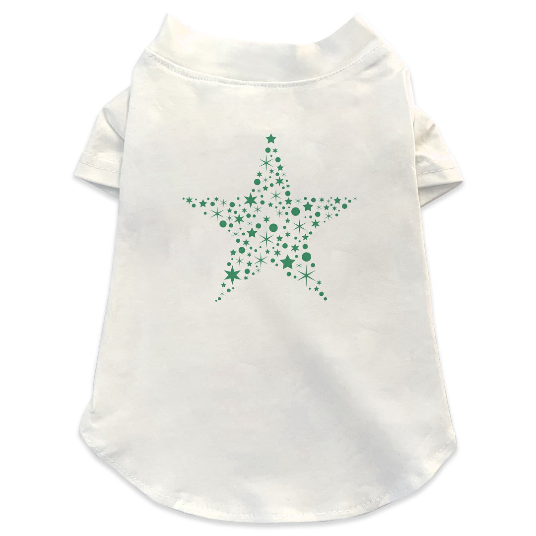 犬専用Tシャツ 選べる5size 小型犬 袖あり 半袖 ホワイト デザイン T shirt XS S M L XL ペットウェア ペット服 カジュアル おしゃれ コットン 綿 クリスマス　星 013810