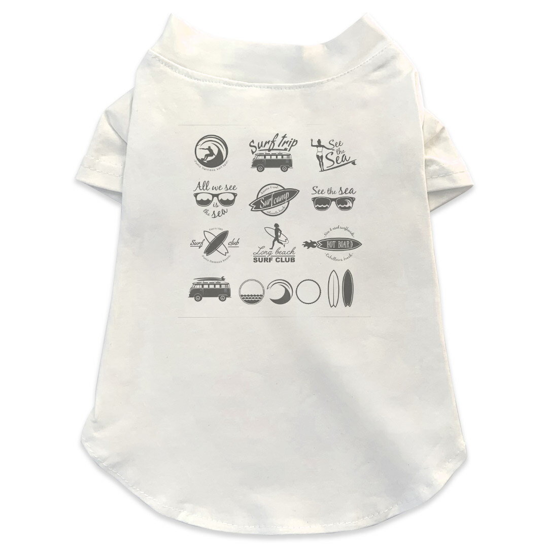 Garments - 犬専用Tシャツ 選べる5size 小型犬 袖あり 半袖 ホワイト デザイン T shirt XS S M L XL ペットウェア ペット服 カジュアル おしゃれ コットン 綿 サーフィン　海　ロゴ 013886
