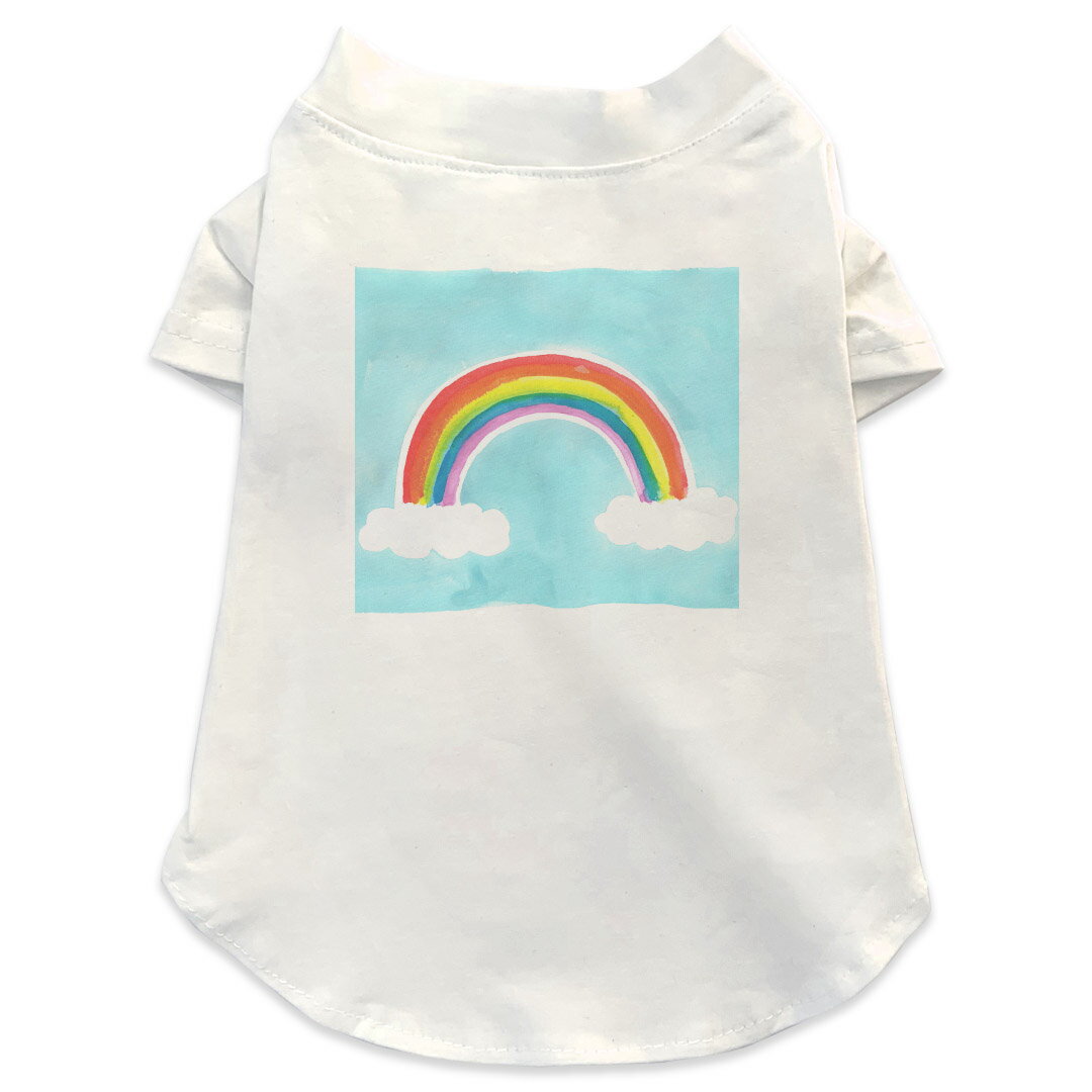 Garments - 犬専用Tシャツ 選べる5size 小型犬 袖あり 半袖 ホワイト デザイン T shirt XS S M L XL ペットウェア ペット服 カジュアル おしゃれ コットン 綿 虹　レインボー　空 014031