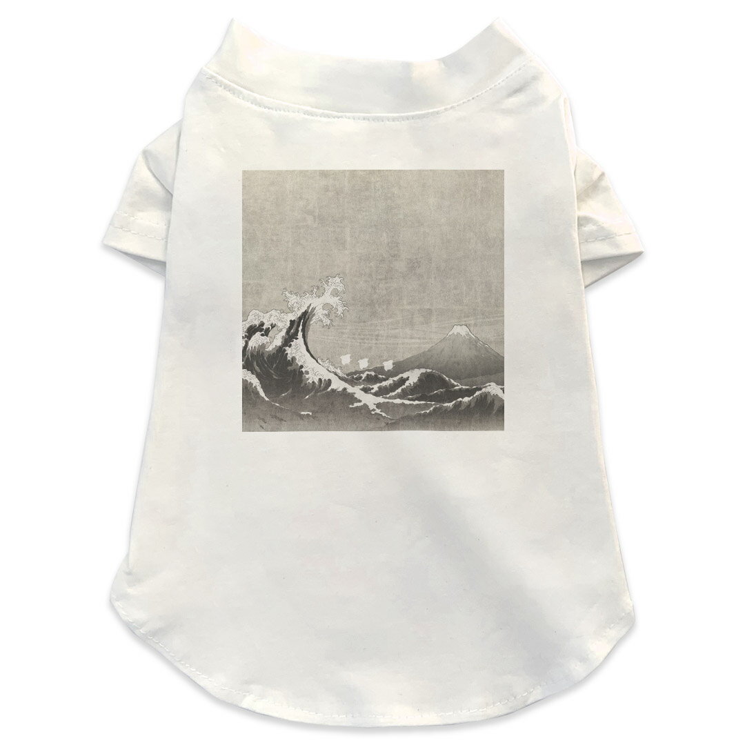 犬専用Tシャツ 選べる5size 小型犬 袖あり 半袖 ホワイト デザイン T shirt XS S M L XL ペットウェア ペット服 カジュアル おしゃれ コットン 綿 和柄　富士山　海 014048