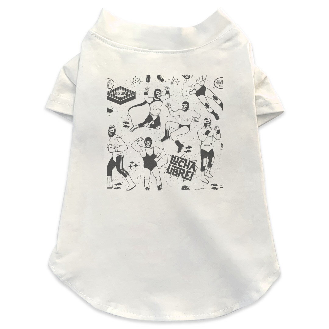 犬専用Tシャツ 選べる5size 小型犬 袖あり 半袖 ホワイト デザイン T shirt XS S M L XL ペットウェア ペット服 カジュアル おしゃれ コットン 綿 プロレス マスク キャラクター 014134