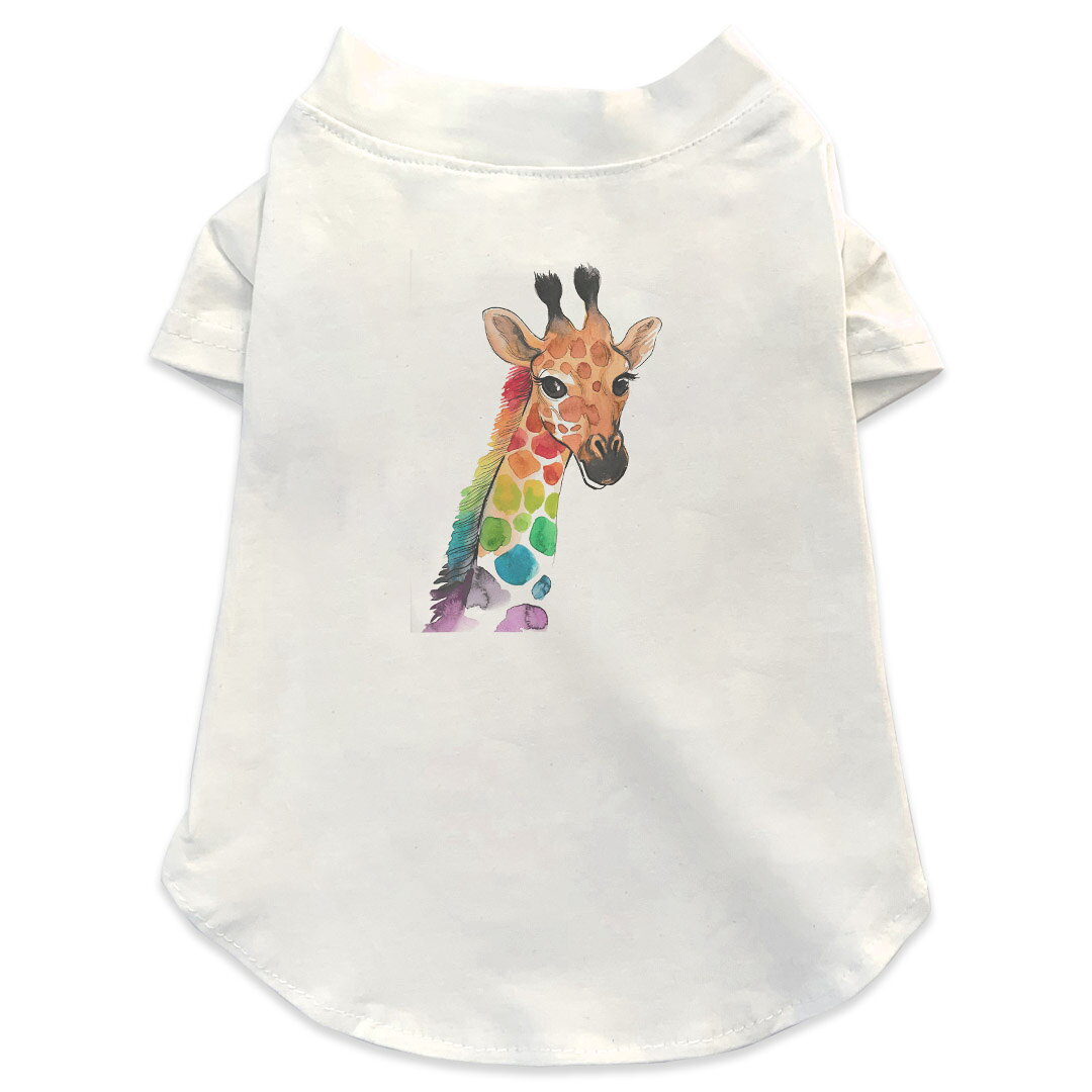 犬専用Tシャツ 選べる5size 小型犬 袖あり 半袖 ホワイト デザイン T shirt XS S M L XL ペットウェア ペット服 カジュアル おしゃれ コットン 綿 きりん　動物　アニマル 014167