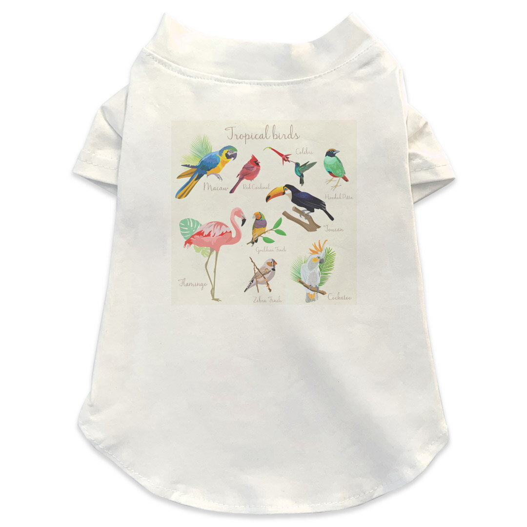 Garments - 犬専用Tシャツ 選べる5size 小型犬 袖あり 半袖 ホワイト デザイン T shirt XS S M L XL ペットウェア ペット服 カジュアル おしゃれ コットン 綿 鳥　アニマル　フラミンゴ 014304