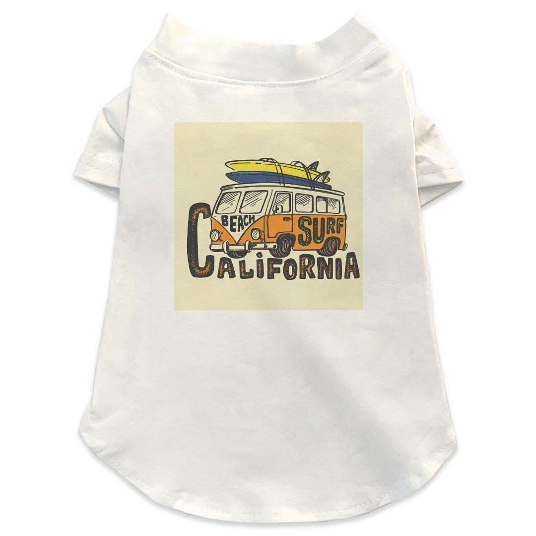 Garments - 犬専用Tシャツ 選べる5size 小型犬 袖あり 半袖 ホワイト デザイン T shirt XS S M L XL ペットウェア ペット服 カジュアル おしゃれ コットン 綿 カリフォルニア　サーフィン 014313