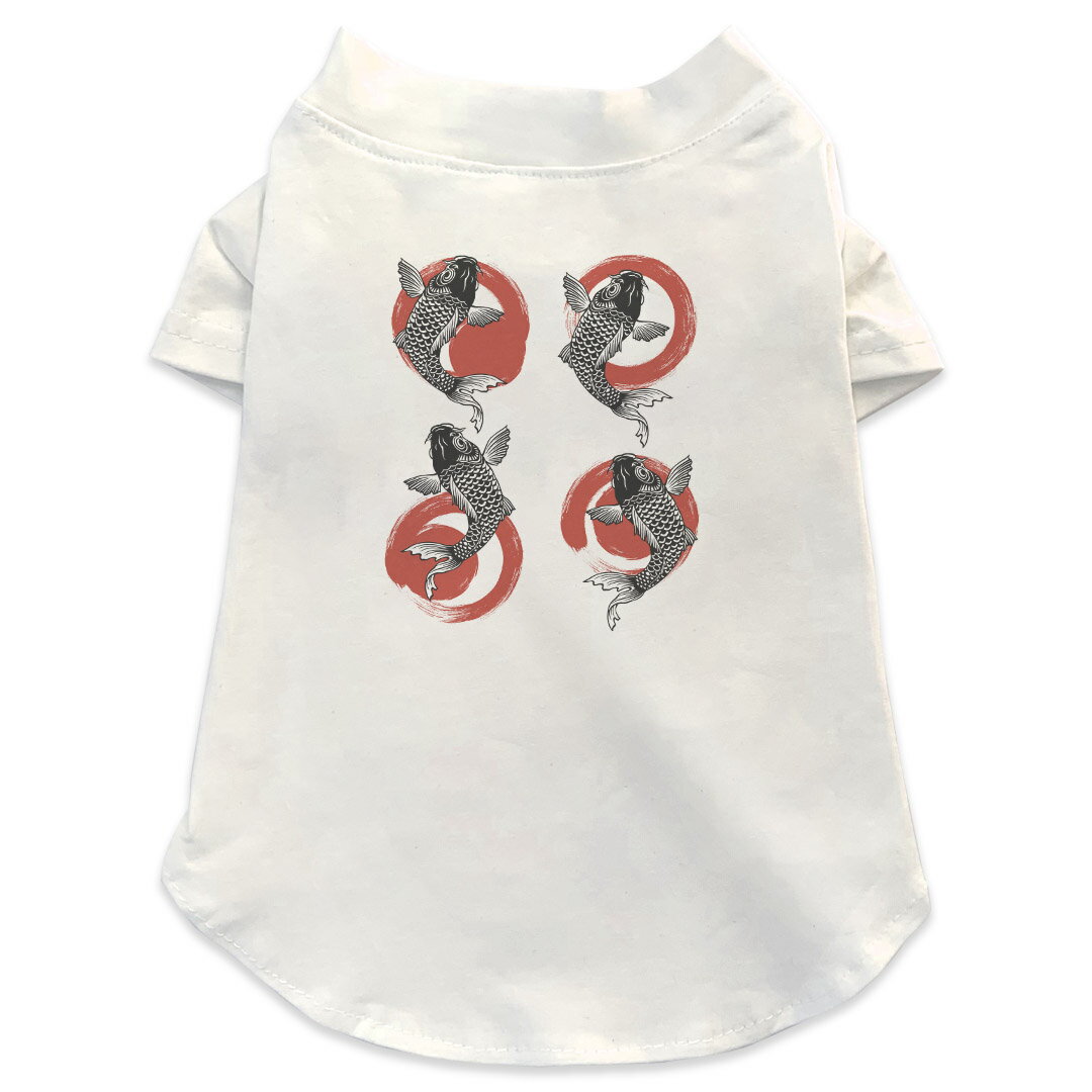 Garments - 犬専用Tシャツ 選べる5size 小型犬 袖あり 半袖 ホワイト デザイン T shirt XS S M L XL ペットウェア ペット服 カジュアル おしゃれ コットン 綿 鯉　魚　和柄 014644