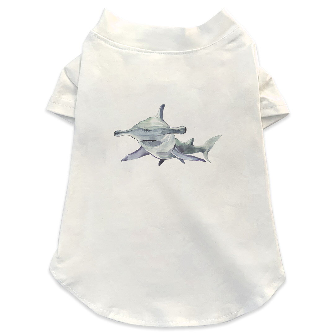 犬専用Tシャツ 選べる5size 小型犬 袖あり 半袖 ホワイト デザイン T shirt XS S M L XL ペットウェア ペット服 カジュアル おしゃれ コットン 綿 シュモクザメ　魚　海 014776