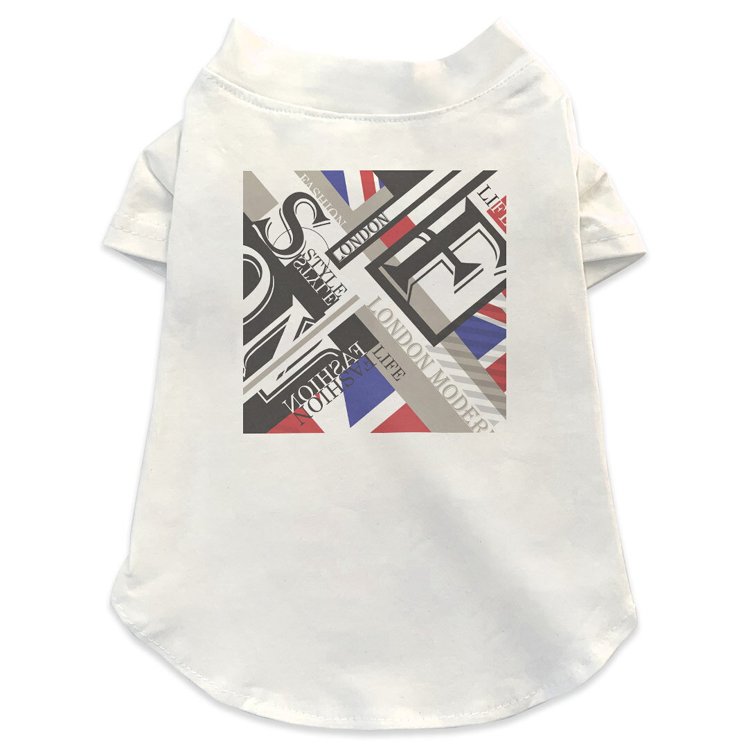 犬専用Tシャツ 選べる5size 小型犬 袖あり 半袖 ホワイト デザイン T shirt XS S M L XL ペットウェア ペット服 カジュアル おしゃれ コットン 綿 ユニオンジャック　イラスト　外国　英字 014965