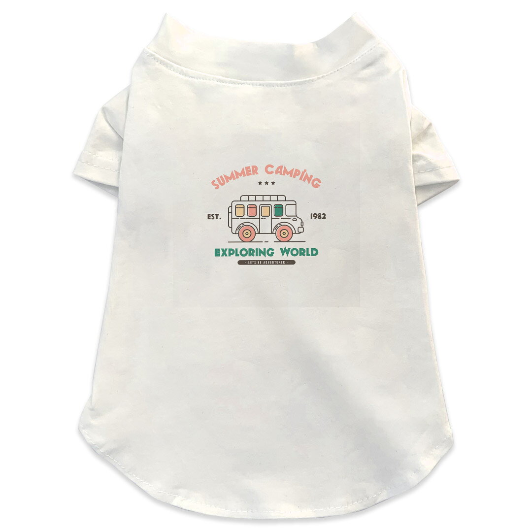 Garments - 犬専用Tシャツ 選べる5size 小型犬 袖あり 半袖 ホワイト デザイン T shirt XS S M L XL ペットウェア ペット服 カジュアル おしゃれ コットン 綿 車　キャンプ　英語 016247