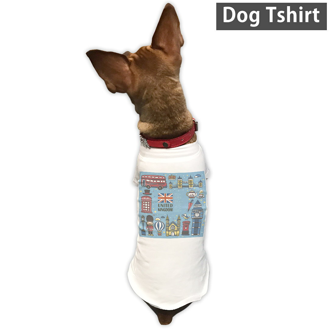 kabeコレの犬専用Tシャツ 選べる5size 小型犬 袖あり 半袖 ホワイト デザイン T shirt XS S M L XL ペットウェア ペット服 カジュアル おしゃれ コットン 綿 イギリス　風景　青 010583｜アングル2