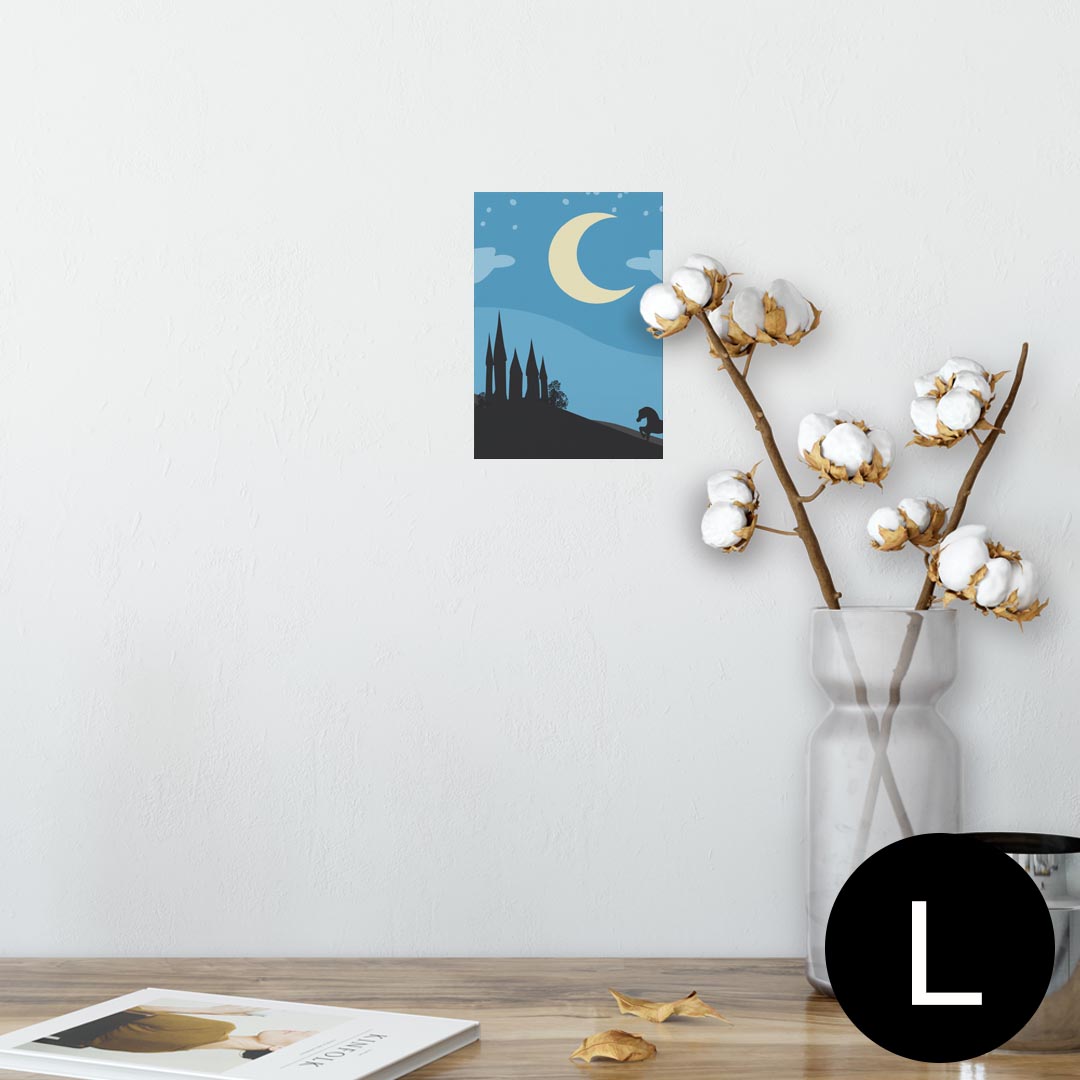 ポスター ウォールステッカー シール式ステッカー 飾り 89×127mm L版 写真 フォト 壁 インテリア おしゃれ 　剥がせる wall sticker poster 011310 月　お城　夜空