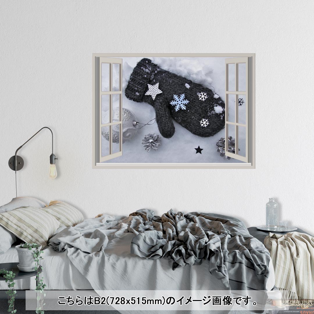 窓仕様ポステッカー ウォールステッカー シール式ステッカー 飾り 841mm×1189mm A0 写真 フォト 壁 インテリア おしゃれ 剥がせる wall sticker poster 025969 雪　冬　手袋　クリスマス