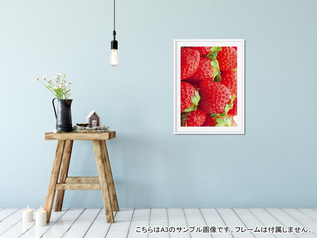 ポスター ウォールステッカー 長方形 シール式ステッカー 飾り 90×47cm Lsize 長方形 壁 インテリア おしゃれ　剥がせる wall sticker poster 000149 苺　いちご　赤　果物 2