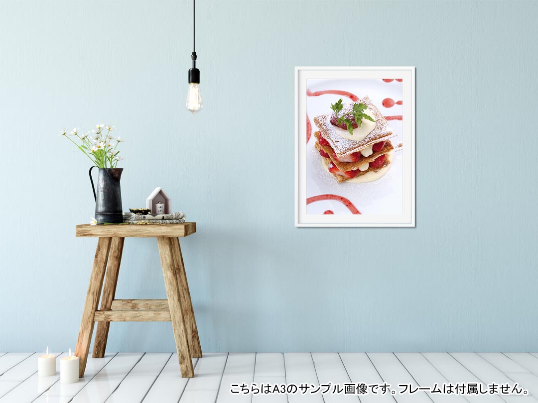 ポスター ウォールステッカー シール式ステッカー 飾り 148×210mm A5 写真 フォト 壁 インテリア おしゃれ 剥がせる wall sticker poster 000193 ケーキ　いちご　ミルフィーユ 2