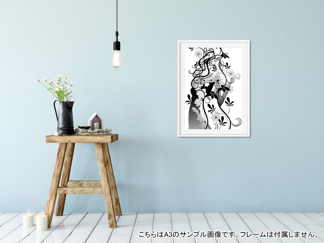 kabeコレのポスター ウォールステッカー シール式ステッカー 飾り 257×364mm B4 写真 フォト 壁 インテリア おしゃれ 剥がせる wall sticker poster 000978 女の人　モノクロ　影｜アングル2
