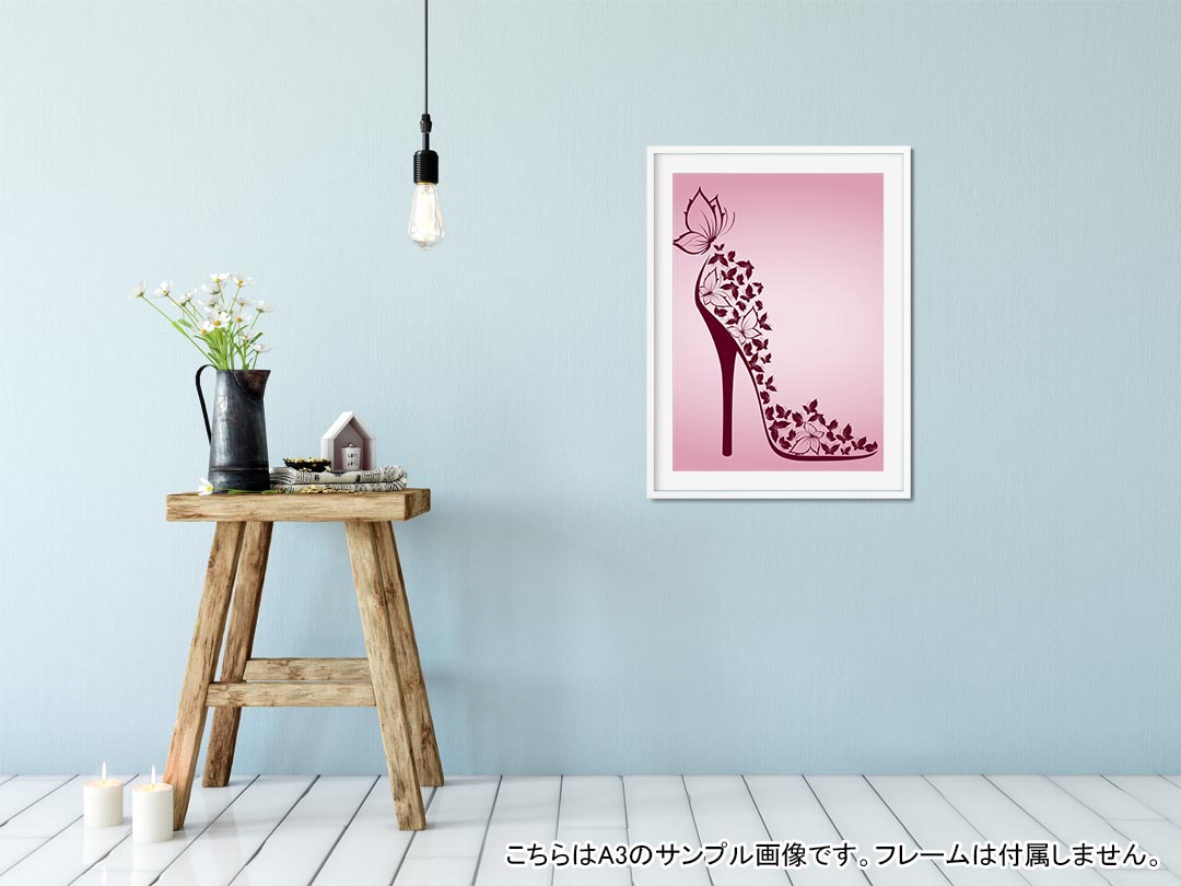 ポスター ウォールステッカー 長方形 シール式ステッカー 飾り 30×16cm Ssize 壁 インテリア おしゃれ　剥がせる wall sticker poster 001579 ヒール　パンプス　靴　蝶 2