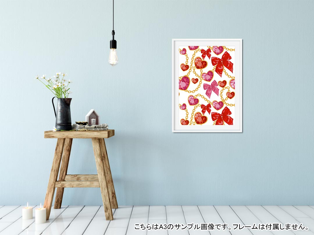 kabeコレのポスター ウォールステッカー シール式ステッカー 飾り 182×257mm B5 写真 フォト 壁 インテリア おしゃれ 　剥がせる wall sticker poster 003521 ハート　リボン　模様｜アングル2
