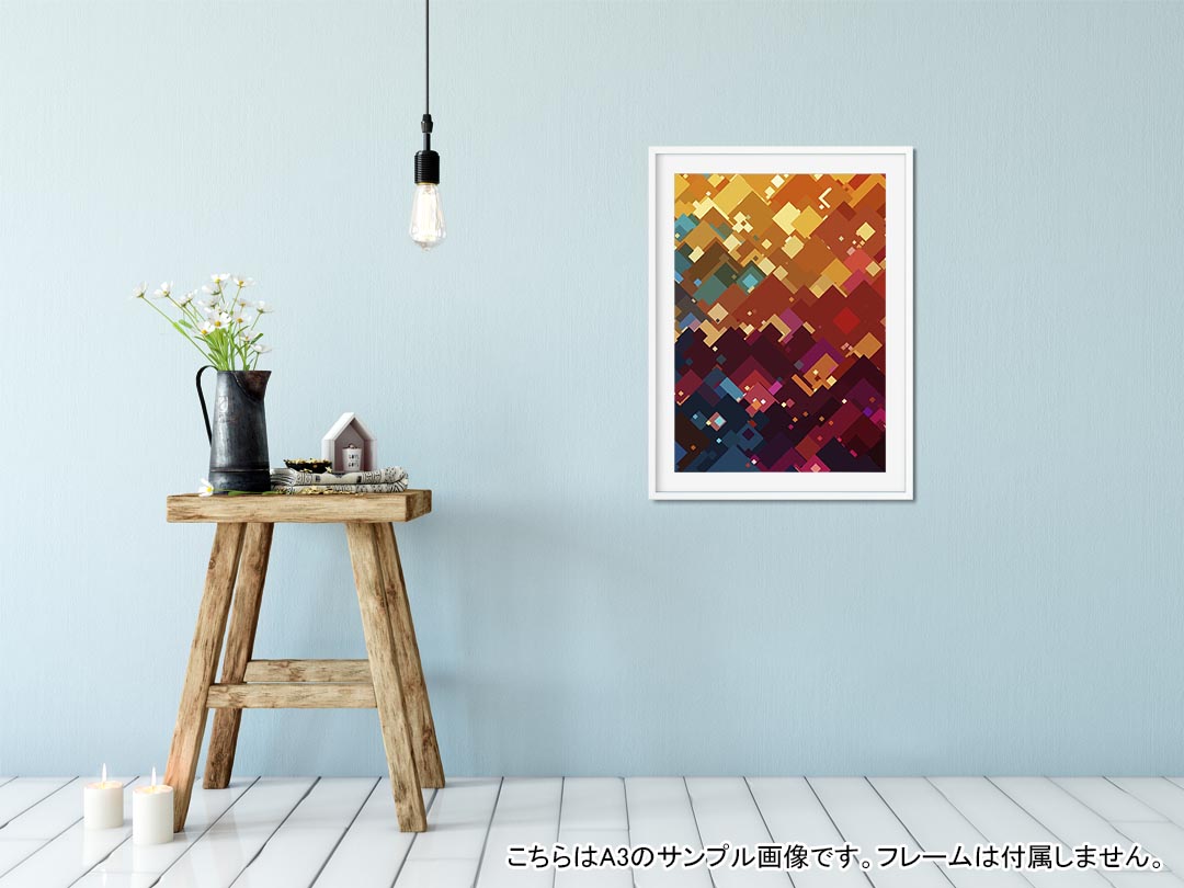サイズが選べる！ポスター ウォールステッカー シール式ステッカー 飾り A0 A1 A2 A3 A4 A5 B0 B1 B2 B3 B4 B5 写真 フォト 壁 インテリア おしゃれ 剥がせるwall sticker poster オレンジ 幾何学背景 モザイク 暖色　037493 kabekore-11495239 kabeコレ サンプル画像2