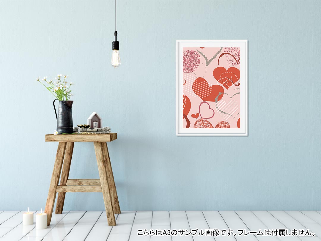 ポスター ウォールステッカー シール式ステッカー 飾り 515×728mm B2 写真 フォト 壁 インテリア おしゃれ 剥がせる wall sticker poster 005034 ハート　赤　模様 kabekore-10181183 kabeコレ サンプル画像2