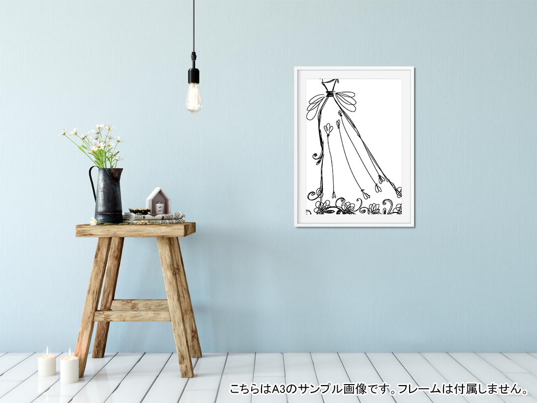 ポスター ウォールステッカー 長方形 シール式ステッカー 飾り 60×31cm Msize 壁 インテリア おしゃれ　剥がせる wall sticker poster 005232 ドレス　イラスト　ウエディング 2