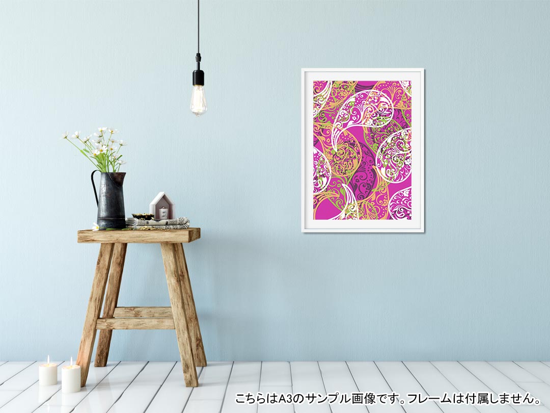 ポスター ウォールステッカー シール式ステッカー 飾り 515×728mm B2 写真 フォト 壁 インテリア おしゃれ 剥がせる wall sticker poster 005237 ピンク　模様　ペイズリー 2