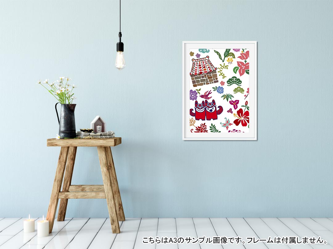 kabeコレのポスター ウォールステッカー 長方形 シール式ステッカー 飾り 90×47cm Lsize 長方形 壁 インテリア おしゃれ　剥がせる wall sticker poster 005541 沖縄　イラスト　カラフル｜アングル2