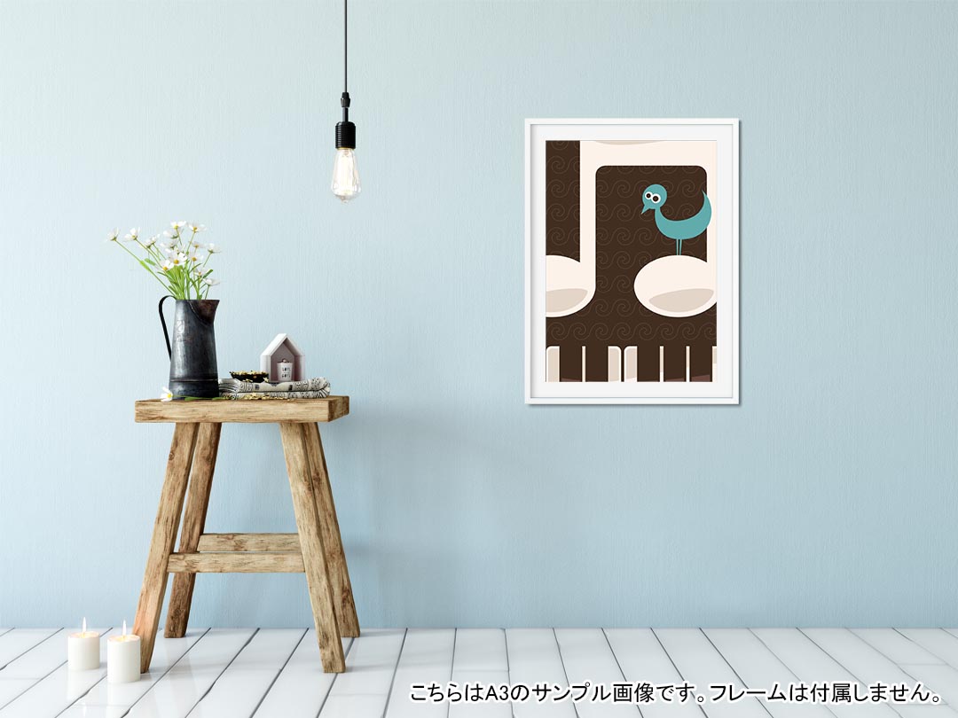 ポスター ウォールステッカー シール式ステッカー 飾り 297×420mm A3 写真 フォト 壁 インテリア おしゃれ 剥がせる wall sticker poster 005893 音符　ピアノ　鳥 2