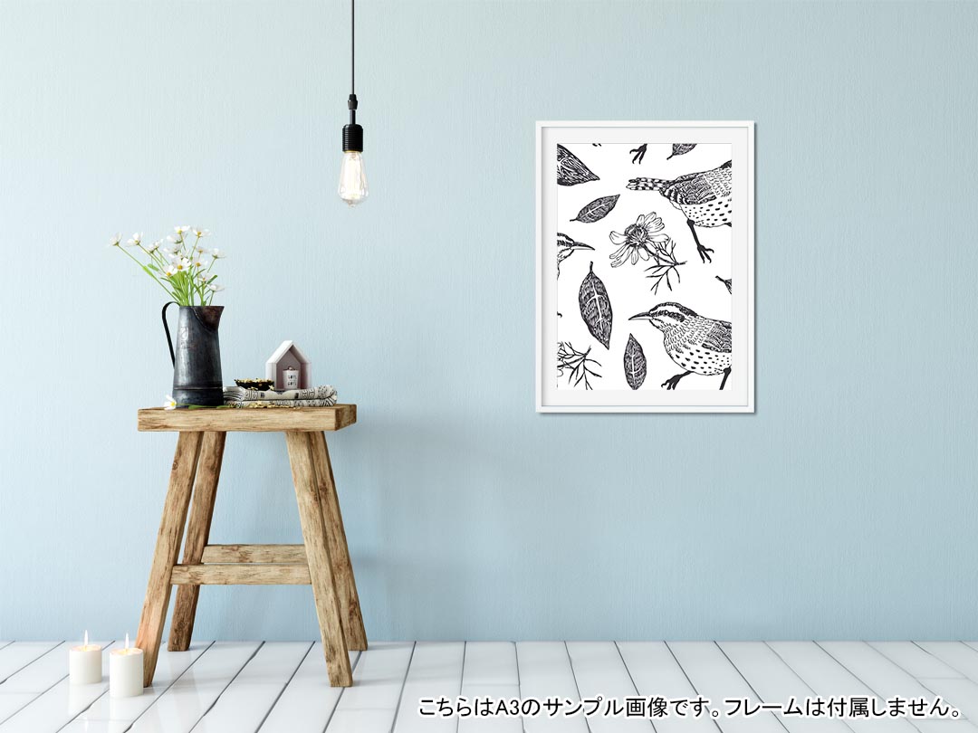 kabeコレのポスター ウォールステッカー シール式ステッカー 飾り 148×210mm A5 写真 フォト 壁 インテリア おしゃれ 剥がせる wall sticker poster 006046 鳥　イラスト　模様｜アングル2