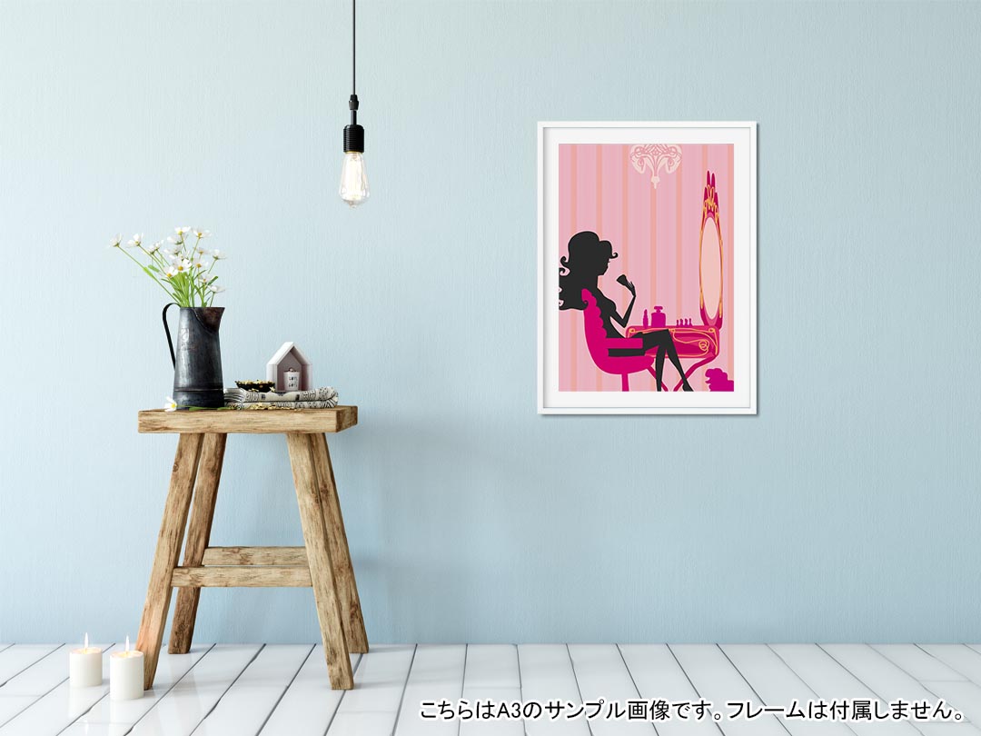 ポスター ウォールステッカー 長方形 シール式ステッカー 飾り 60×31cm Msize 壁 インテリア おしゃれ　剥がせる wall sticker poster 006140 人物　鏡　ピンク 2