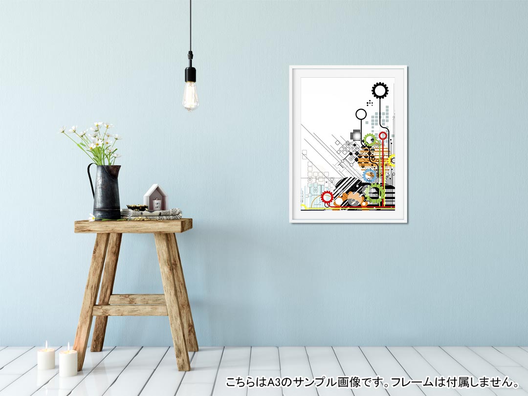 kabeコレのポスター ウォールステッカー シール式ステッカー 飾り 594×841mm A1 写真 フォト 壁 インテリア おしゃれ 剥がせるwall sticker poster 006186 歯車　カラフル｜アングル2